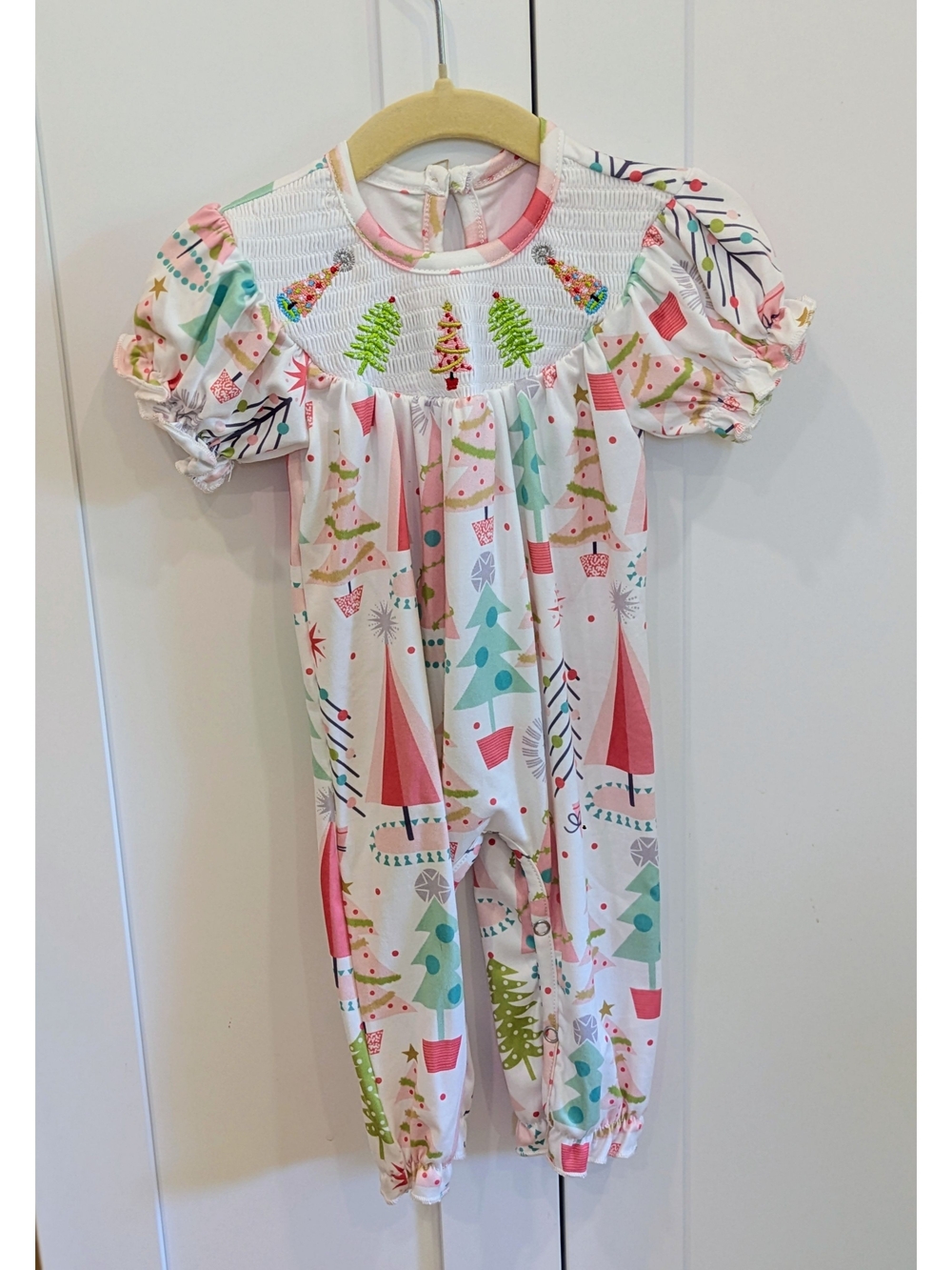 Baby Girls Holiday Tree Smocked One-Piece